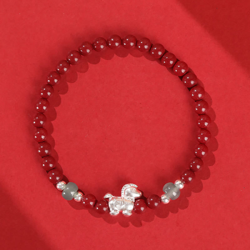 Pulsera de bendición de hilo rojo de jade cinabrio con Buddha Stones del Año del Caballo - Caballo de plata cinabrio (circunferencia de la muñeca: 14-16 cm) - image 1