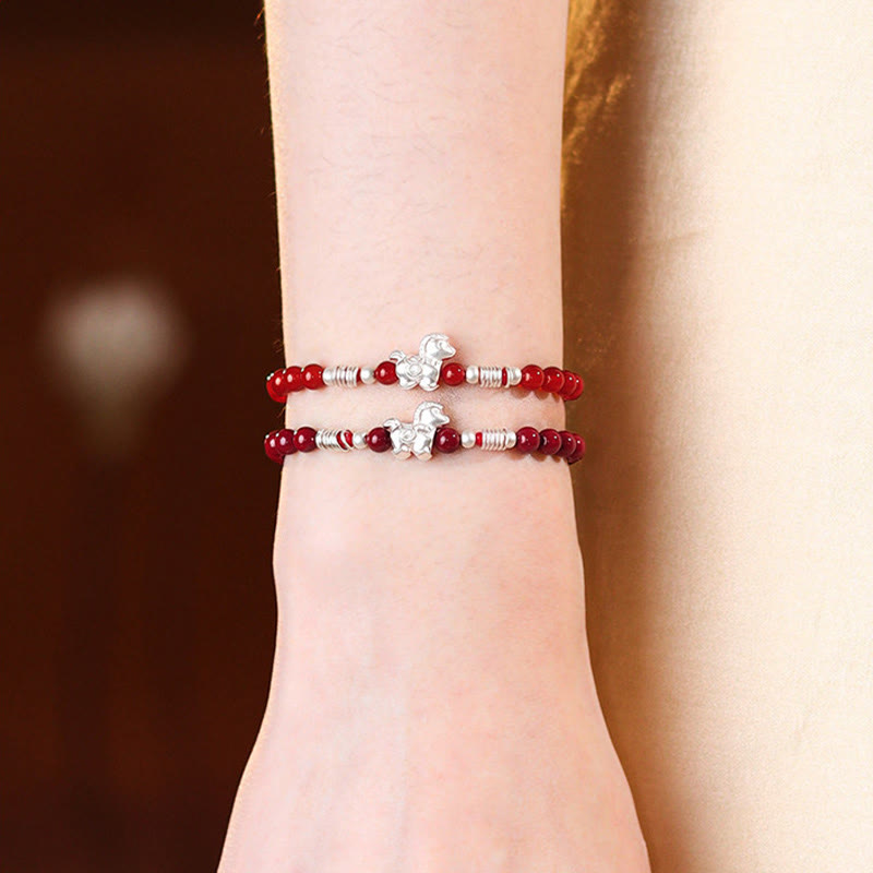 Pulsera de ágata roja y cinabrio de plata de ley 999 con Buddha Stones y el Año del Caballo - image 17