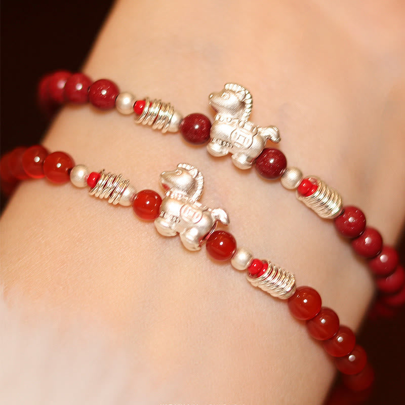 Pulsera de ágata roja y cinabrio de plata de ley 999 con Buddha Stones y el Año del Caballo - image 18