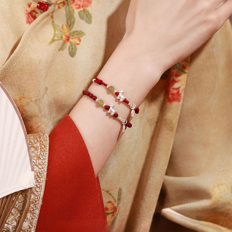 Pulsera de hilo rojo de plata de ley 999 con Buddha Stones y jade hetiano cinabrio del Año del Caballo. - image 17