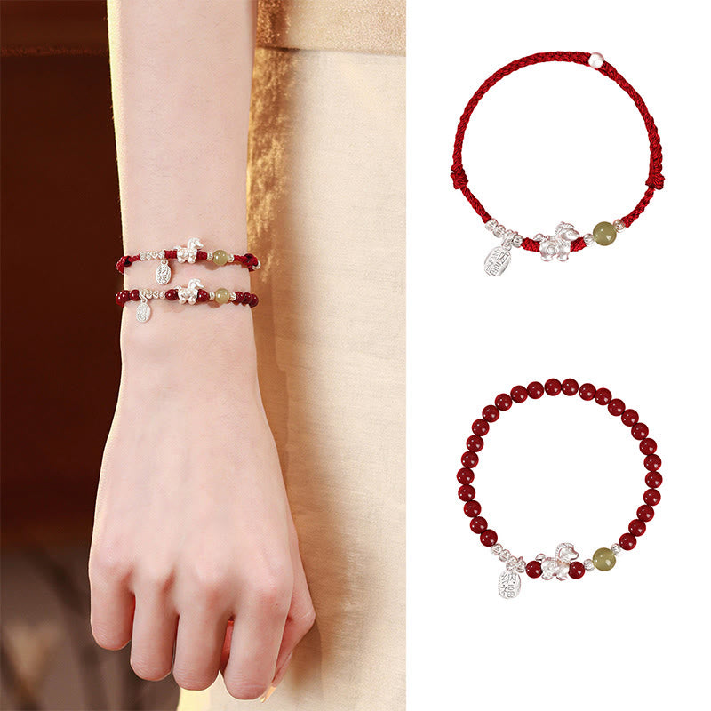 Pulsera de hilo rojo de plata de ley 999 con Buddha Stones y jade hetiano cinabrio del Año del Caballo. - image 21