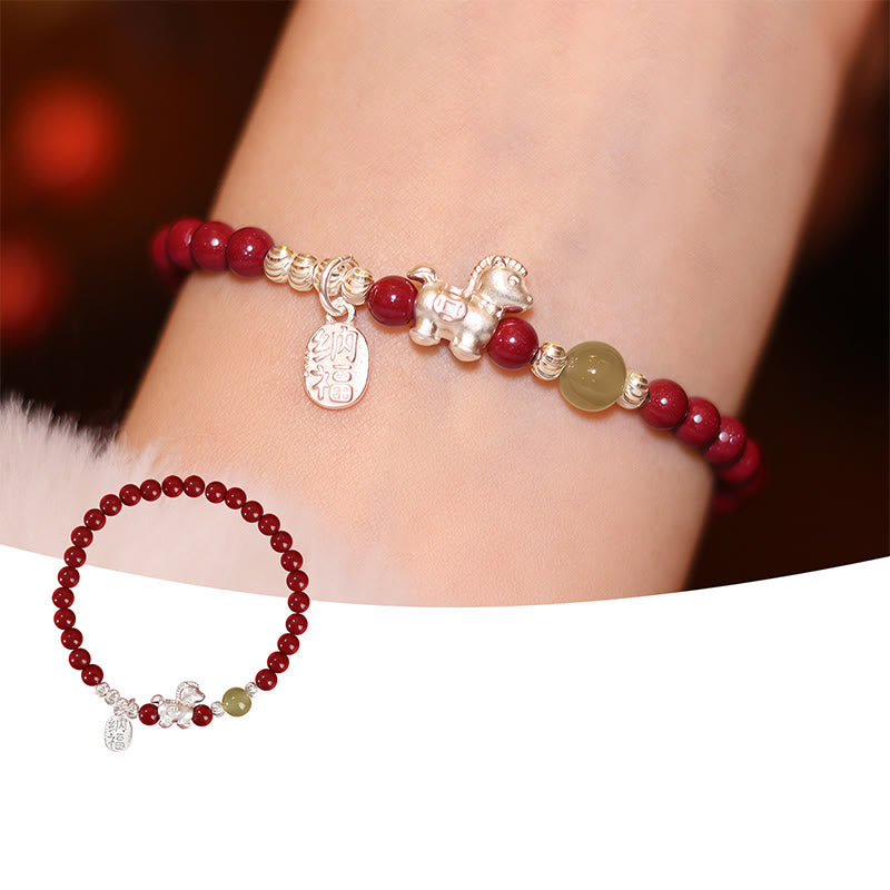 Pulsera de hilo rojo de plata de ley 999 con Buddha Stones y jade hetiano cinabrio del Año del Caballo. - image 2
