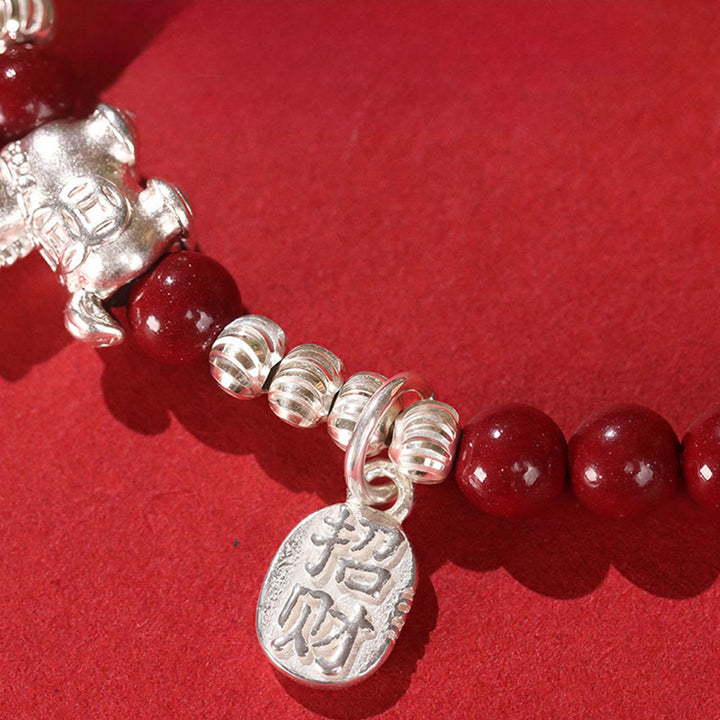 Pulsera de hilo rojo de plata de ley 999 con Buddha Stones y jade hetiano cinabrio del Año del Caballo. - image 11