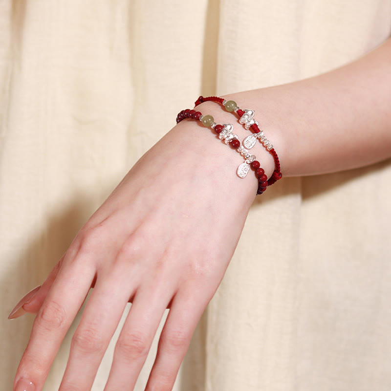 Pulsera de hilo rojo de plata de ley 999 con Buddha Stones y jade hetiano cinabrio del Año del Caballo. - image 16