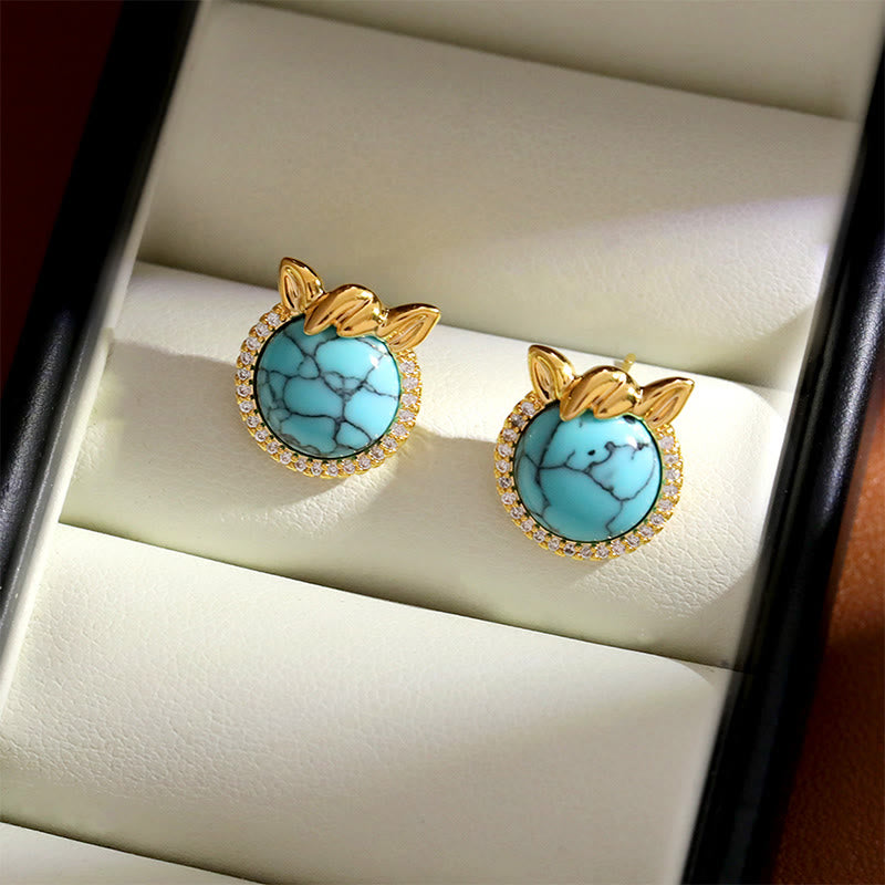 Pendientes de cobre y turquesa con forma de oreja de caballo y Buddha Stones - image 3