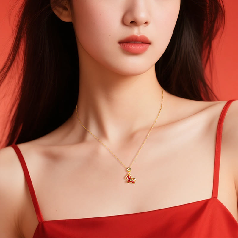 Collar con colgante de bendición de ágata roja de plata de ley 925 con monedas de cobre y piedras de Buddha Stones del Año del Caballo. - image 2