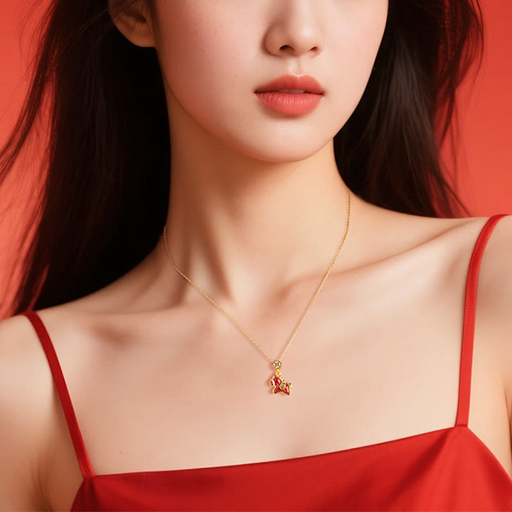 Collar con colgante de bendición de ágata roja de plata de ley 925 con monedas de cobre y piedras de Buddha Stones del Año del Caballo. - image 2