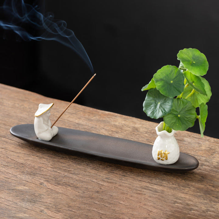 Quemador de incienso con Buddha Stones Pixiu para la riqueza y la decoración del hogar - Pescador blanco (25,7 x 7,5 x 5,8 cm) - image 6