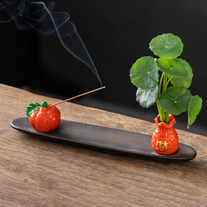 Quemador de incienso con Buddha Stones Pixiu para la riqueza y la decoración del hogar - Naranja mandarina (25,7 x 7,5 x 5,8 cm) - image 15