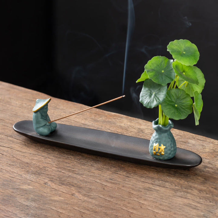 Quemador de incienso con Buddha Stones Pixiu para la riqueza y la decoración del hogar - Pescador azul (25,7 x 7,5 x 5,8 cm) - image 1