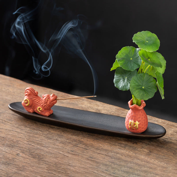 Quemador de incienso con Buddha Stones Pixiu para la riqueza y la decoración del hogar - Pixiu naranja (25,7 x 7,5 x 5,8 cm) - image 8