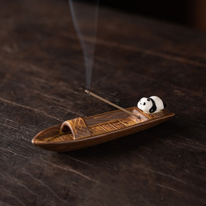 Quemador de incienso con forma de panda y Buddha Stones para decoración del hogar - Barco Panda (14,3 x 3,9 x 2,7 cm) - image 0