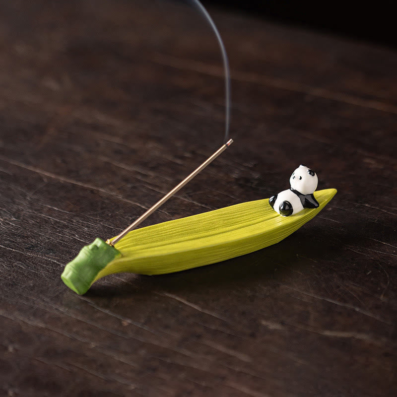 Quemador de incienso con forma de panda y Buddha Stones para decoración del hogar - Hoja de bambú de panda (15,4 x 3,7 x 2,8 cm) - image 2