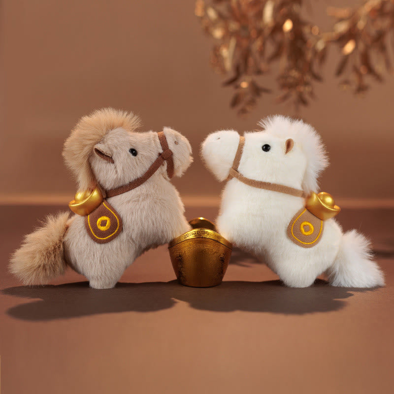 Lingote de oro con Buddha Stones del Año del Caballo, peluche de poni de color sólido, decoración colgante - image 0