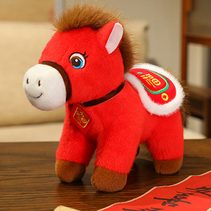 Buddha Stones Muñeco de peluche de caballo Fu del Año del Caballo, prosperidad y fortuna, decoración del hogar. - Caballo de personaje Fu - 32 cm (medido desde la oreja hasta el pie) - image 1