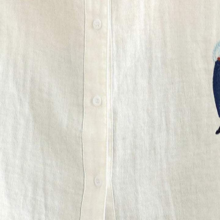 Camisa de manga larga para mujer con bordado de Buddha Stones y figuras humanas, diseño de perro y cuello redondo con botones - image 18