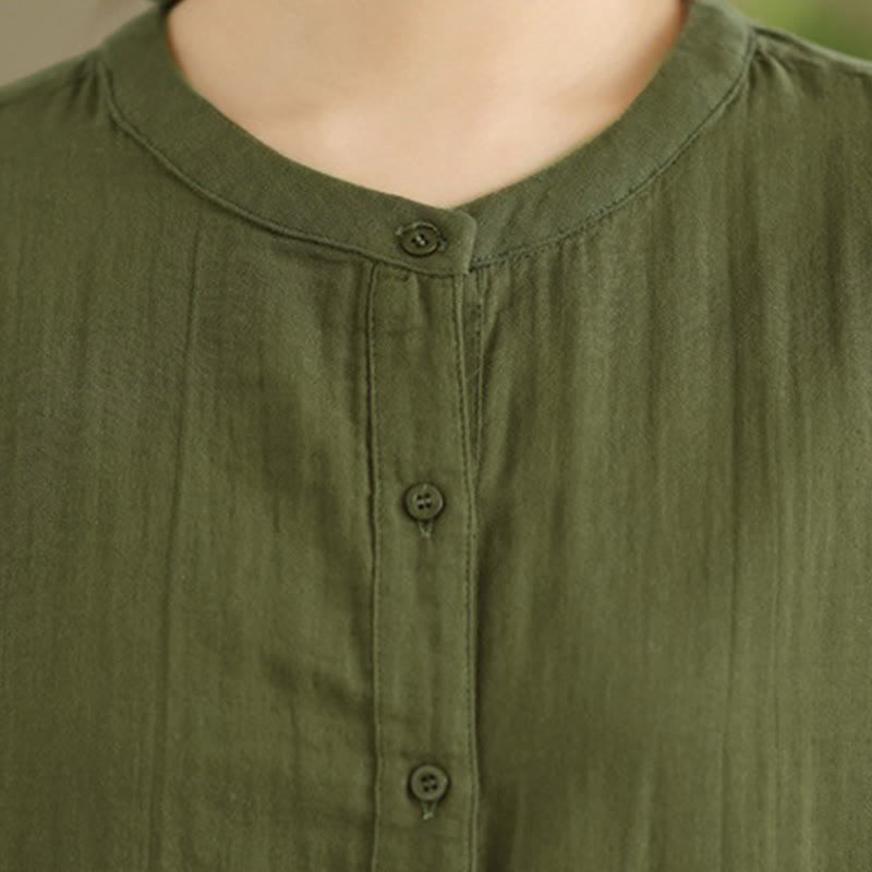 Camisa de manga larga para mujer con bordado de Buddha Stones y figuras humanas, diseño de perro y cuello redondo con botones - image 28