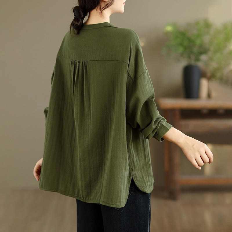 Camisa de manga larga para mujer con bordado de Buddha Stones y figuras humanas, diseño de perro y cuello redondo con botones - image 27