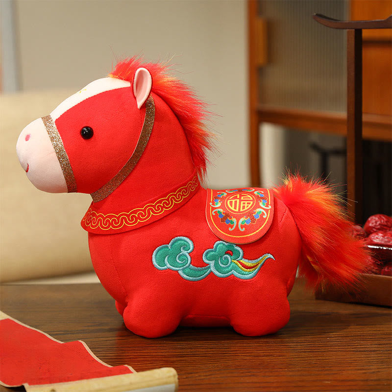 Peluche de poni rojo con diseño de nubes auspiciosas del Año del Caballo , con Buddha Stones, para decoración del hogar - Caballo - 25 cm (medido desde la oreja hasta el pie) - image 1