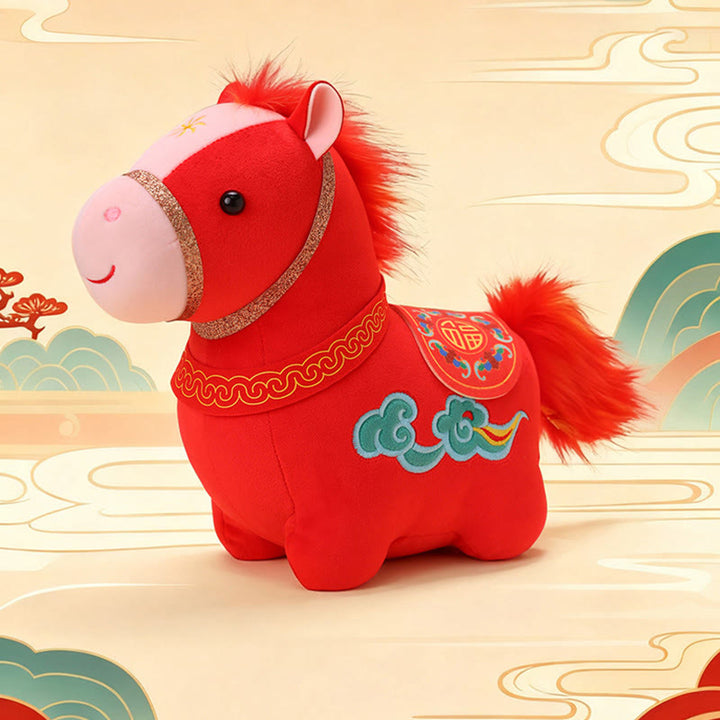 Peluche de poni rojo con diseño de nubes auspiciosas del Año del Caballo , con Buddha Stones, para decoración del hogar - image 8