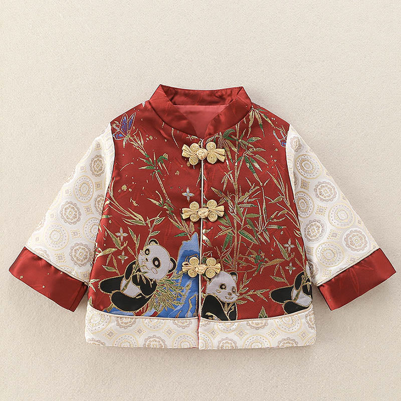 Conjunto de 2 piezas de traje de espiga de manga larga con diseño de panda y bambú para bebé niño, con Buddha Stones, pantalones y cintura elástica - image 4