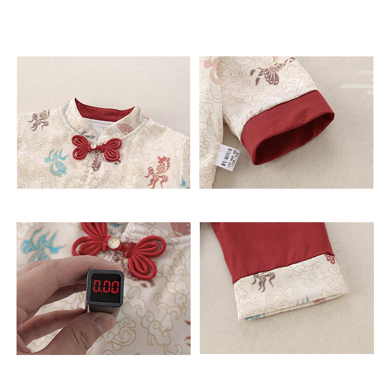 Conjunto de 2 piezas de traje de algodón de manga larga para niña, diseño de mariposa y pez koi de invierno, con Buddha Stones y pantalones de cintura elástica - image 5