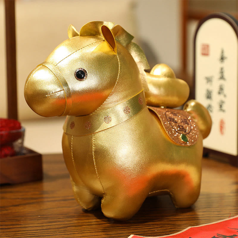 Buddha Stones Lingote de oro del Año del Caballo, adorable poni, decoración para el hogar. - Caballo con lingote - 25 cm (medido desde la oreja hasta el pie) - image 1