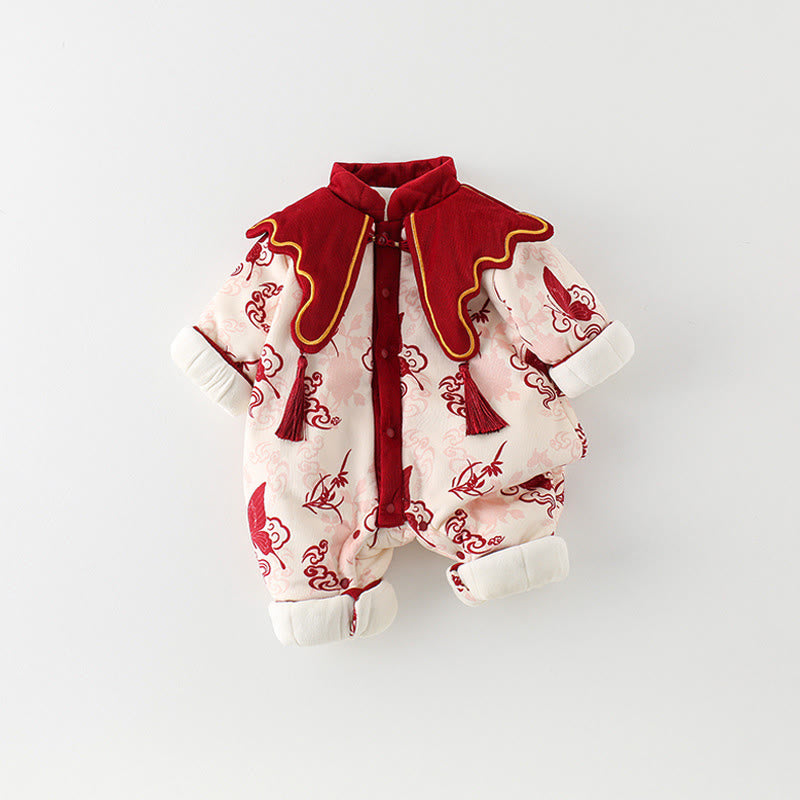 Mono de algodón de manga larga para bebé niña con diseño de mariposas de invierno y nubes auspiciosas y Buddha Stones - image 3