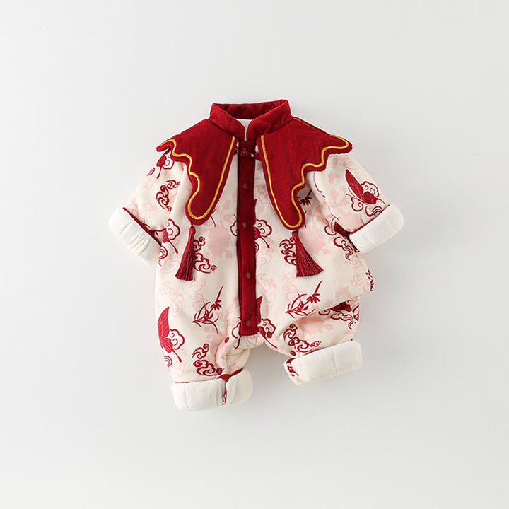 Mono de algodón de manga larga para bebé niña con diseño de mariposas de invierno y nubes auspiciosas y Buddha Stones - image 3