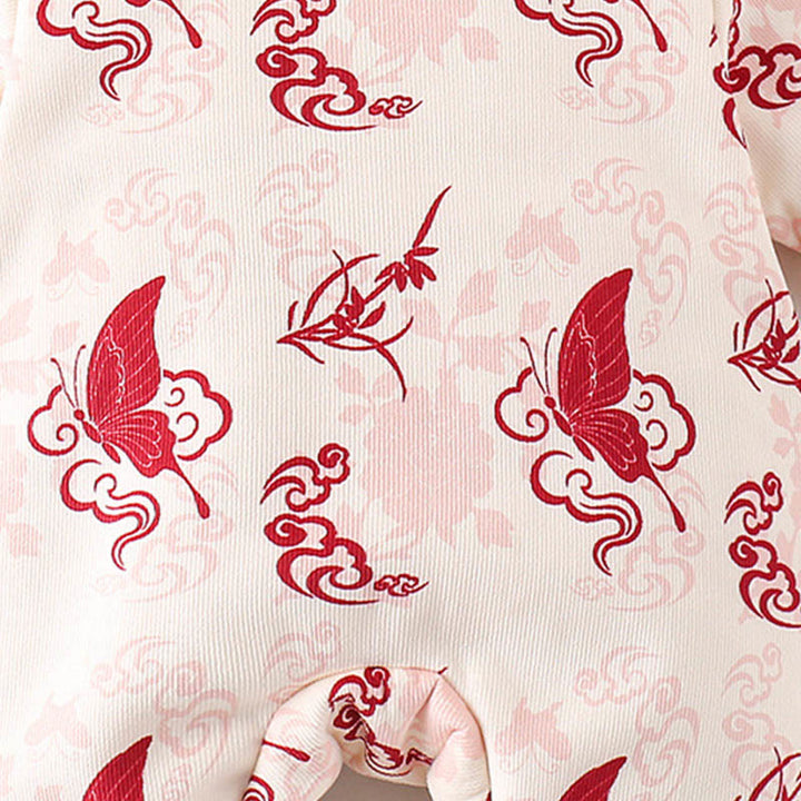 Mono de algodón de manga larga para bebé niña con diseño de mariposas de invierno y nubes auspiciosas y Buddha Stones - image 10