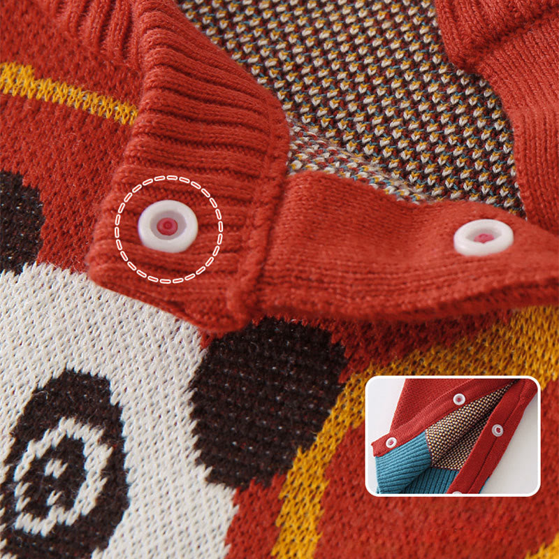 Mameluco de una pieza de punto de manga larga de algodón con estampado de panda rojo para bebé niño y niña, otoño e invierno, con Buddha Stones - image 5