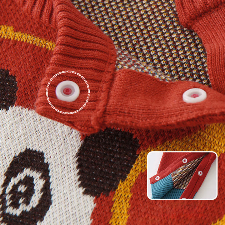 Mameluco de una pieza de punto de manga larga de algodón con estampado de panda rojo para bebé niño y niña, otoño e invierno, con Buddha Stones - image 5