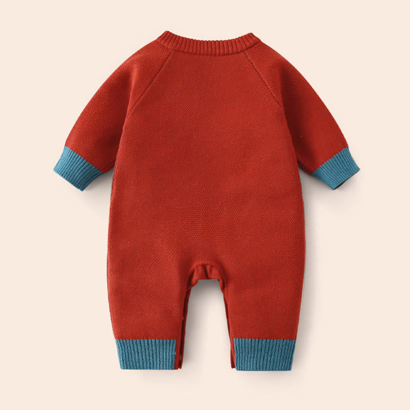 Mameluco de una pieza de punto de manga larga de algodón con estampado de panda rojo para bebé niño y niña, otoño e invierno, con Buddha Stones - image 2