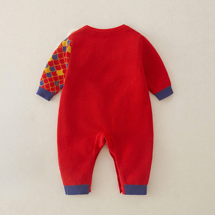 Mameluco de punto de una pieza de manga larga de algodón con estampado de dragón rojo para bebé niño y niña, otoño e invierno, con Buddha Stones - image 1