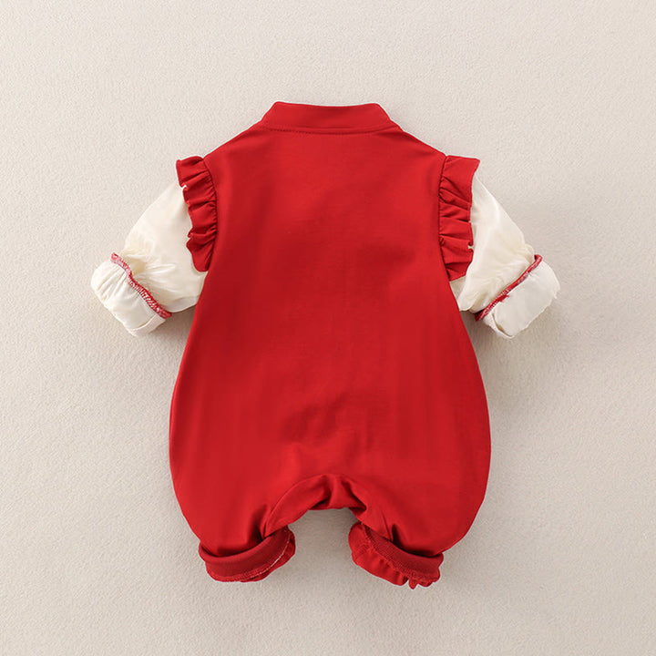 Mameluco de una pieza de algodón de manga larga para bebé niña con diseño de poni y caballo en color rojo , con Buddha Stones , primavera y otoño - image 2