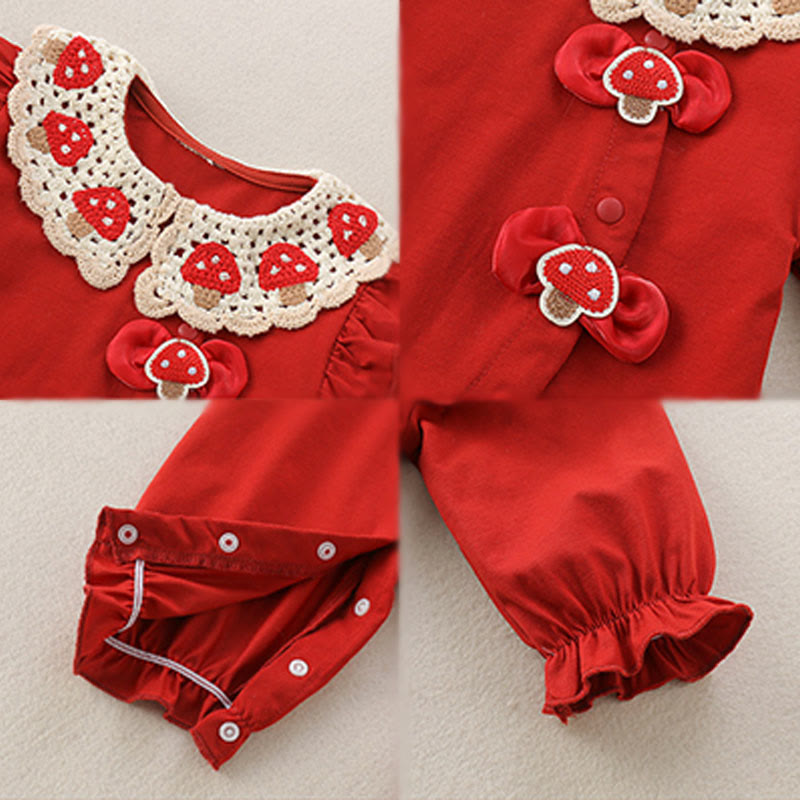 Mameluco de una pieza de algodón de manga larga para bebé niña con diseño de fresa roja y Buddha Stones para primavera y otoño - image 4