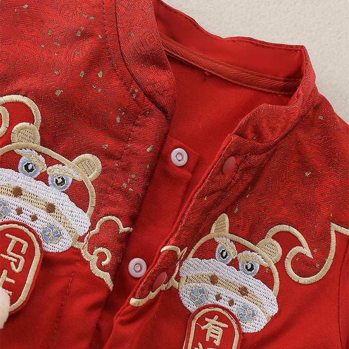 Mameluco de una pieza de algodón de manga larga para bebé niña con diseño de personita roja y Buddha Stones para primavera y otoño - image 5