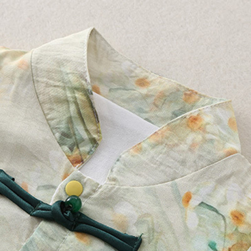 Mameluco de una pieza de algodón de manga larga para bebé niña con diseño de flores beige, hierba verde y piedras de Buddha Stones para primavera y otoño - image 7