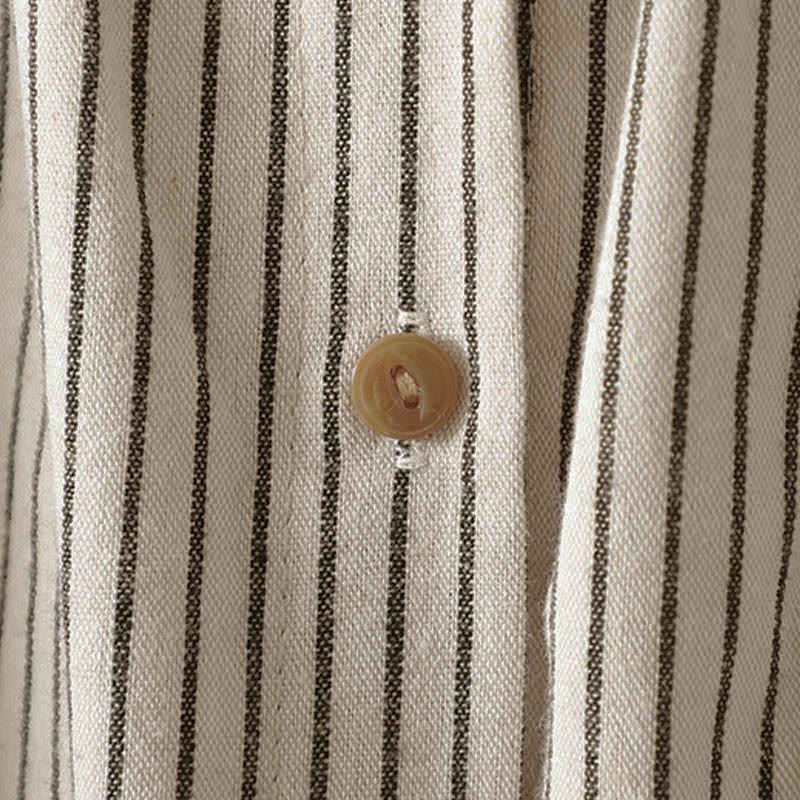 Camisa de manga larga con cuello alto, botones y rayas otoñales para mujer con bolsillos y estampado de Buddha Stones - image 8