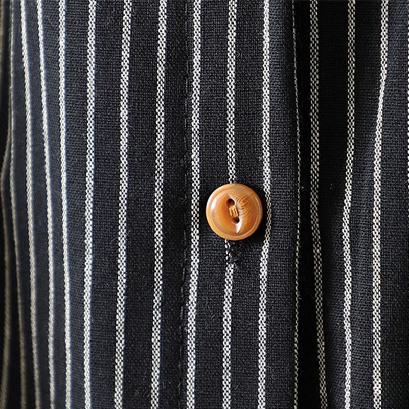 Camisa de manga larga con cuello alto, botones y rayas otoñales para mujer con bolsillos y estampado de Buddha Stones - image 19