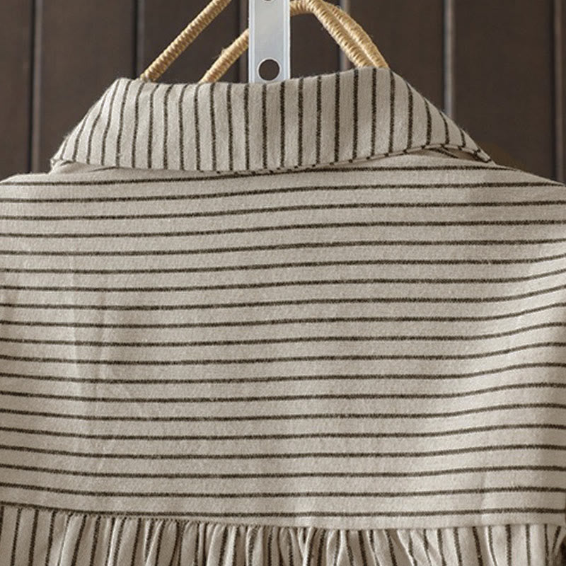 Camisa de manga larga con cuello alto, botones y rayas otoñales para mujer con bolsillos y estampado de Buddha Stones - image 12