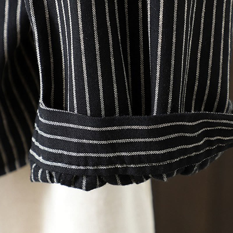 Camisa de manga larga con cuello alto, botones y rayas otoñales para mujer con bolsillos y estampado de Buddha Stones - image 17