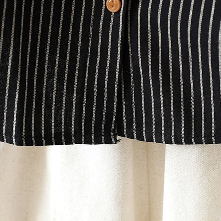 Camisa de manga larga con cuello alto, botones y rayas otoñales para mujer con bolsillos y estampado de Buddha Stones - image 16