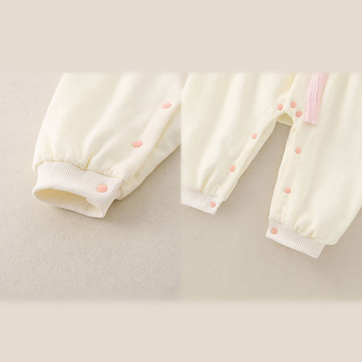 Mono de una pieza de algodón de manga larga para bebé niña con diseño de pabellón de primavera y otoño con Buddha Stones - image 12