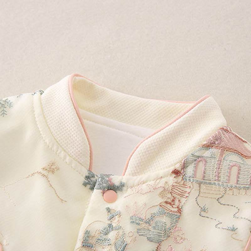 Mono de una pieza de algodón de manga larga para bebé niña con diseño de pabellón de primavera y otoño con Buddha Stones - image 5