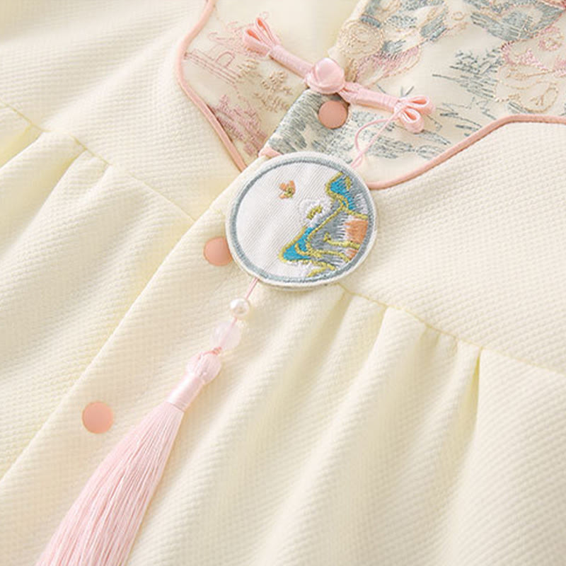 Mono de una pieza de algodón de manga larga para bebé niña con diseño de pabellón de primavera y otoño con Buddha Stones - image 6