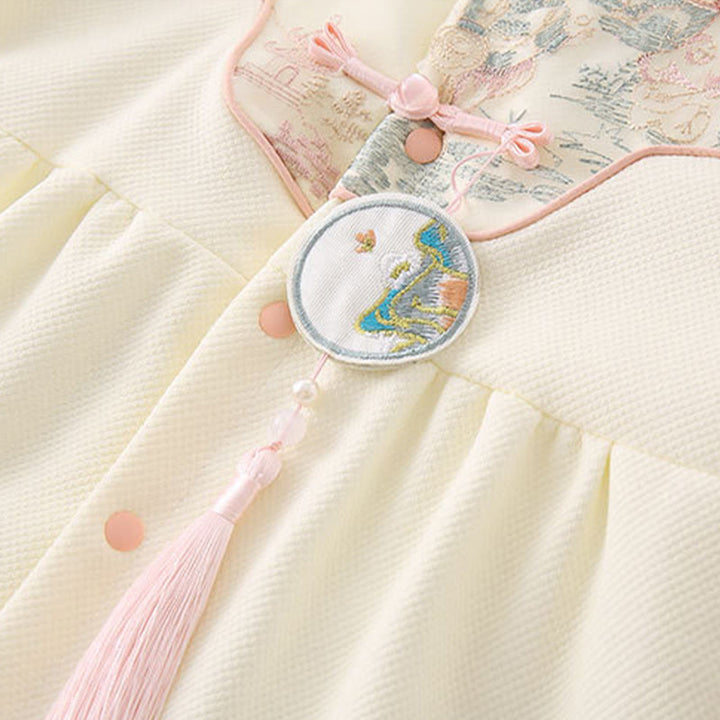 Mono de una pieza de algodón de manga larga para bebé niña con diseño de pabellón de primavera y otoño con Buddha Stones - image 6