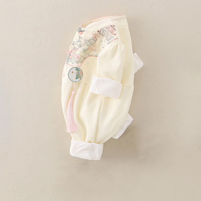 Mono de una pieza de algodón de manga larga para bebé niña con diseño de pabellón de primavera y otoño con Buddha Stones - image 4