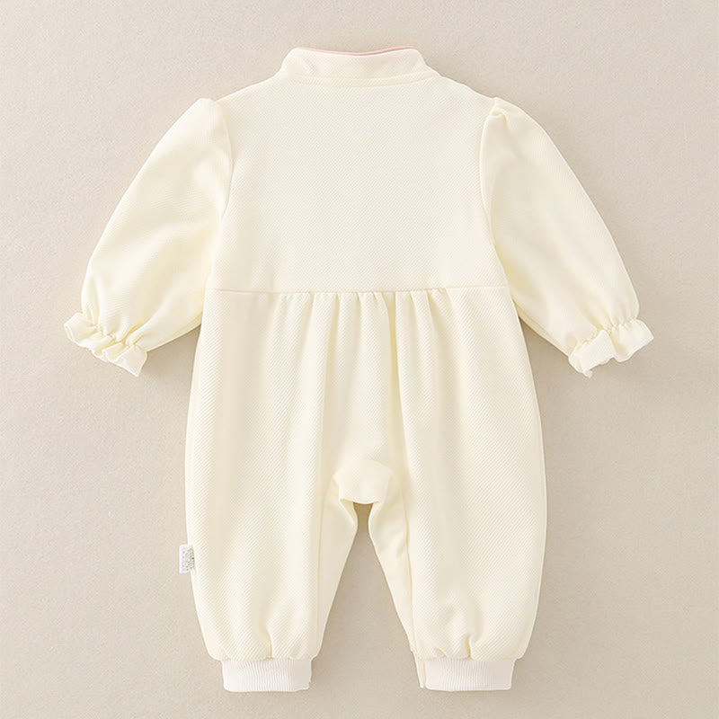 Mono de una pieza de algodón de manga larga para bebé niña con diseño de pabellón de primavera y otoño con Buddha Stones - image 1