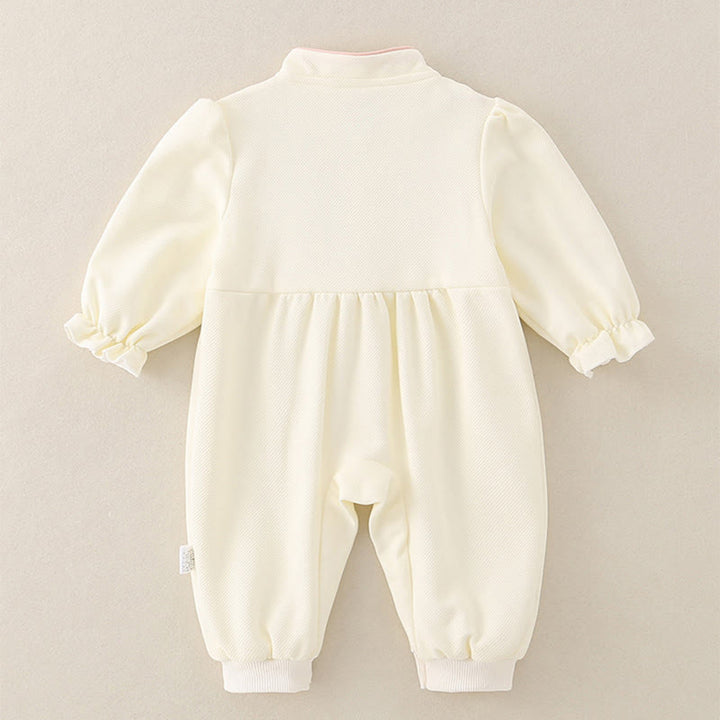 Mono de una pieza de algodón de manga larga para bebé niña con diseño de pabellón de primavera y otoño con Buddha Stones - image 1